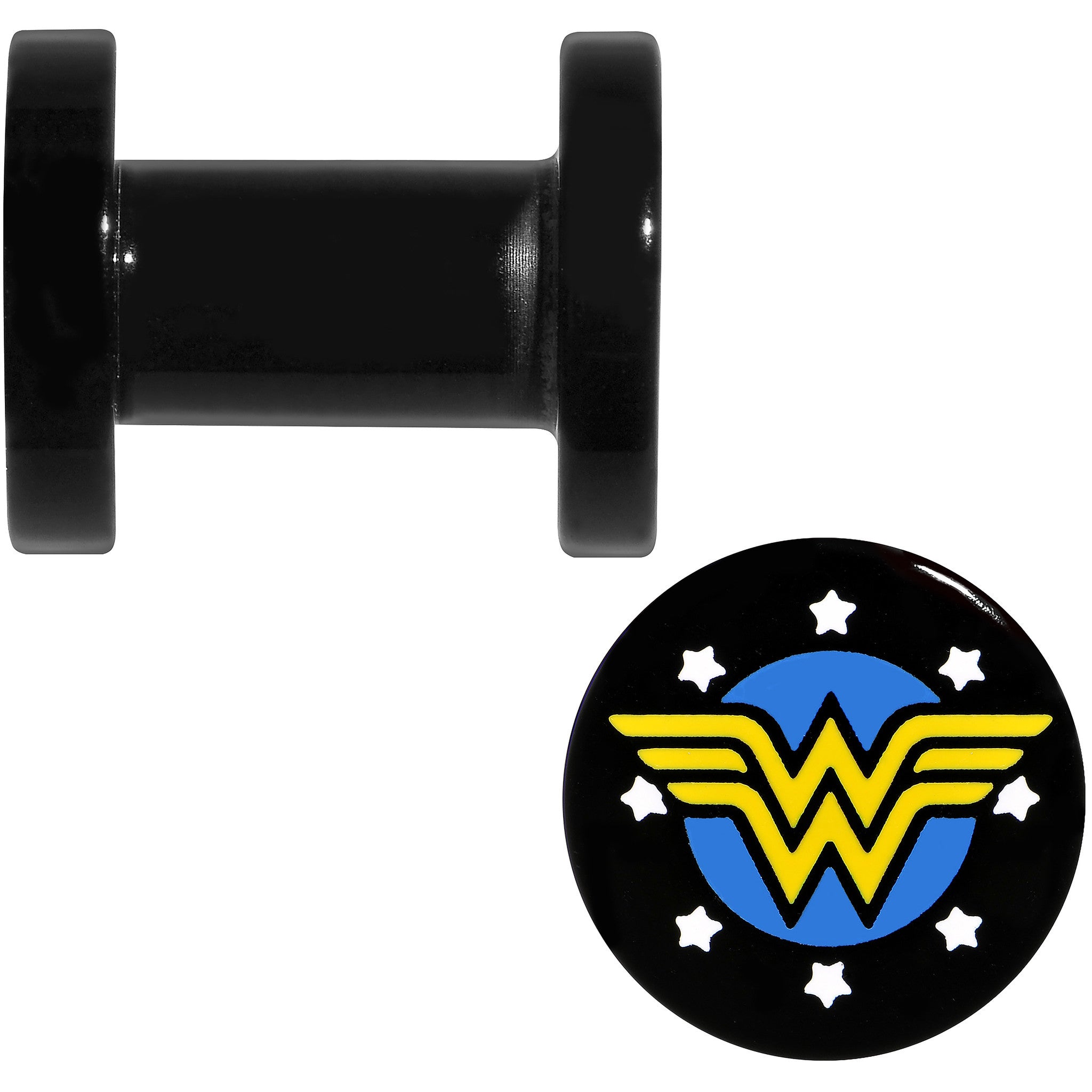 4 Gauge Black Acrylic Licensed Wonder Woman Logo Screw Fit Plug Set