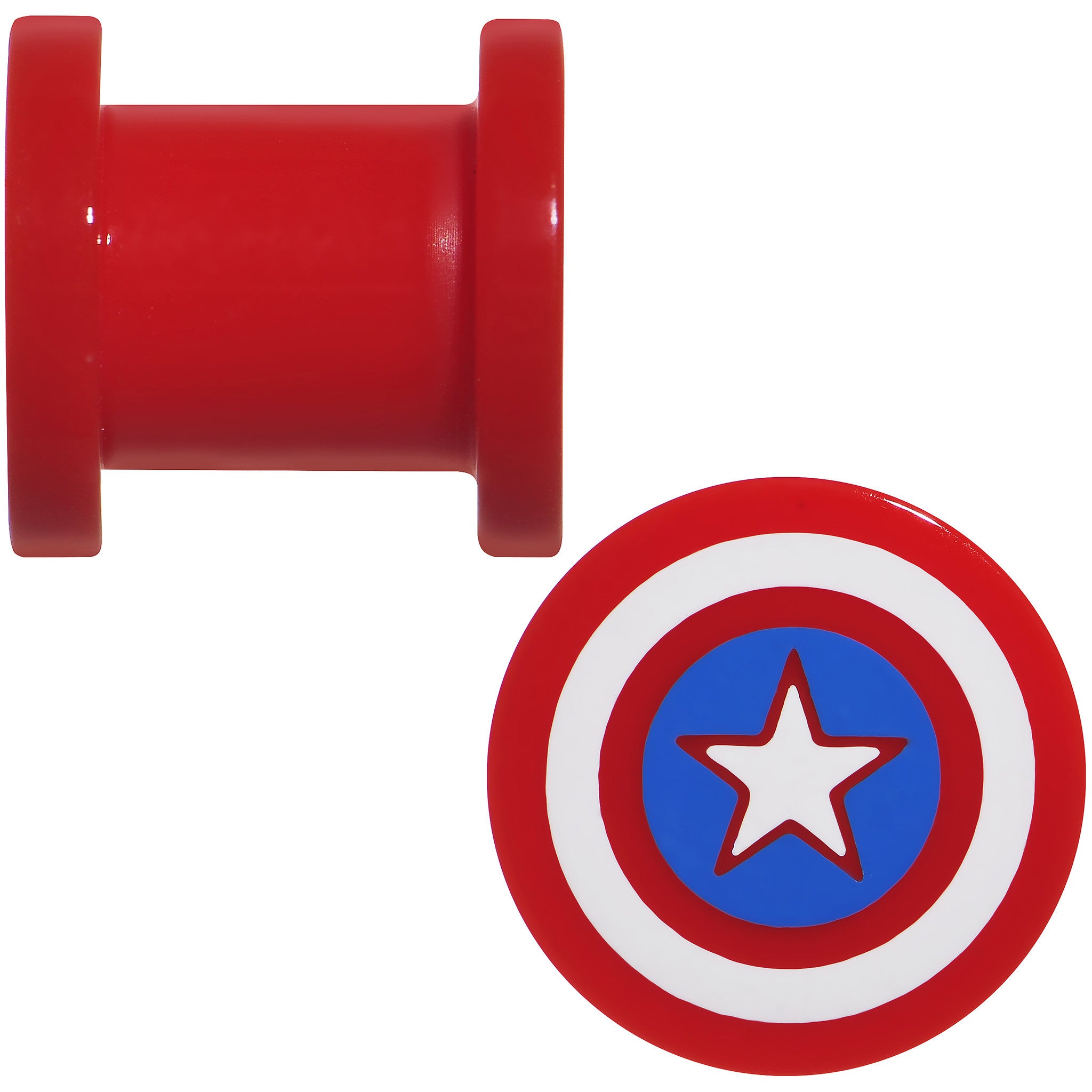 0 Gauge Red Acrylic Licensed Captain America Logo Screw Fit Plug Set