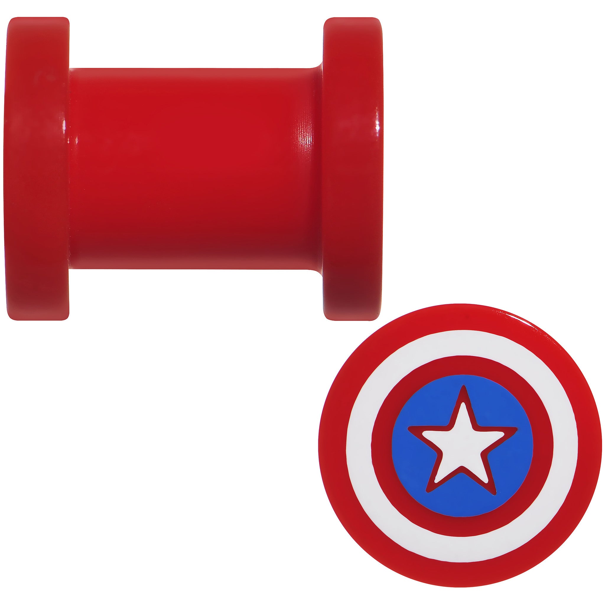 2 Gauge Red Acrylic Licensed Captain America Logo Screw Fit Plug Set