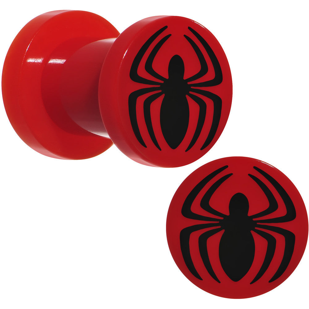 2 Gauge Red Acrylic Licensed Spider-Man Logo Screw Fit Plug Set