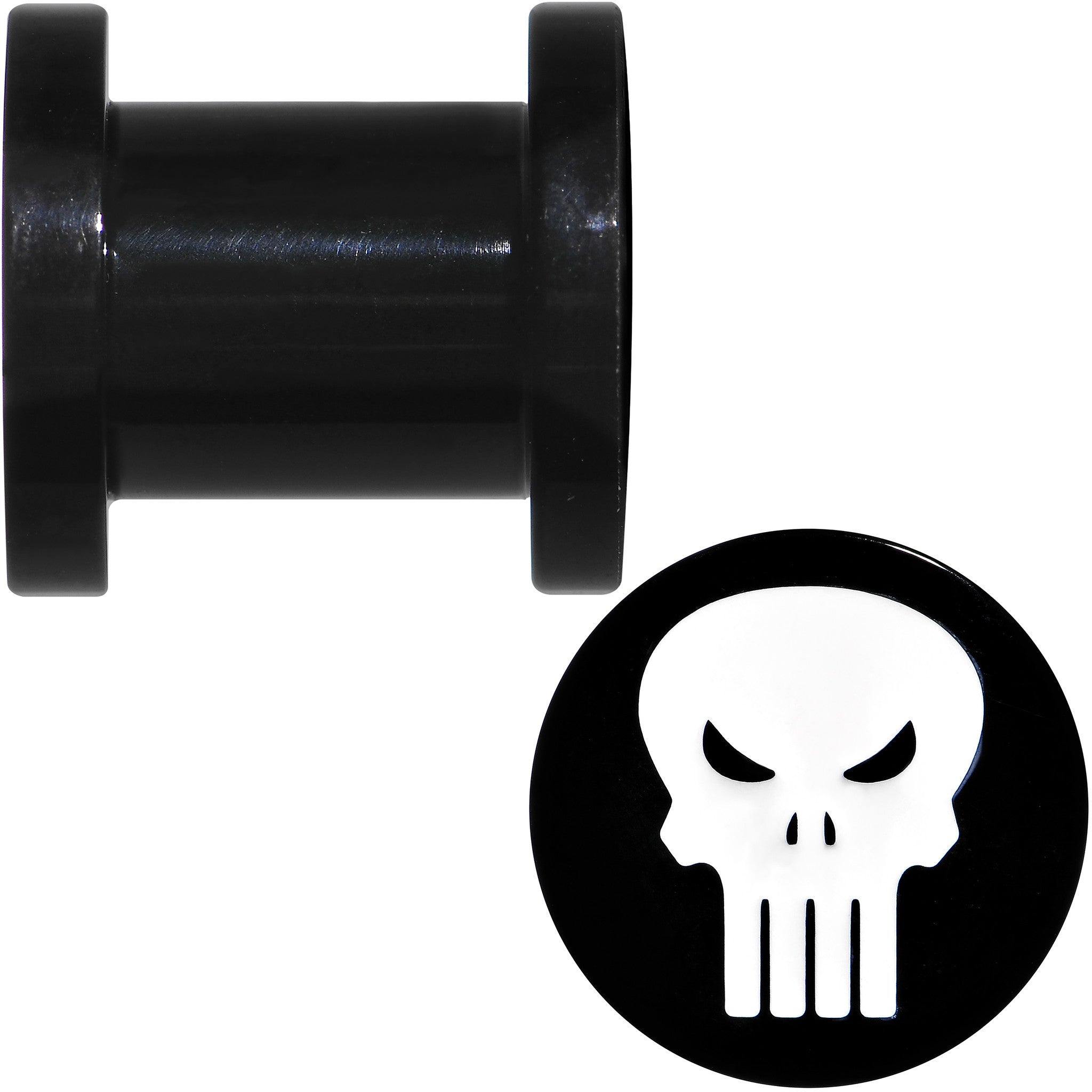 0G Black PVD Licensed The Punisher Logo Screw Fit Plug Set