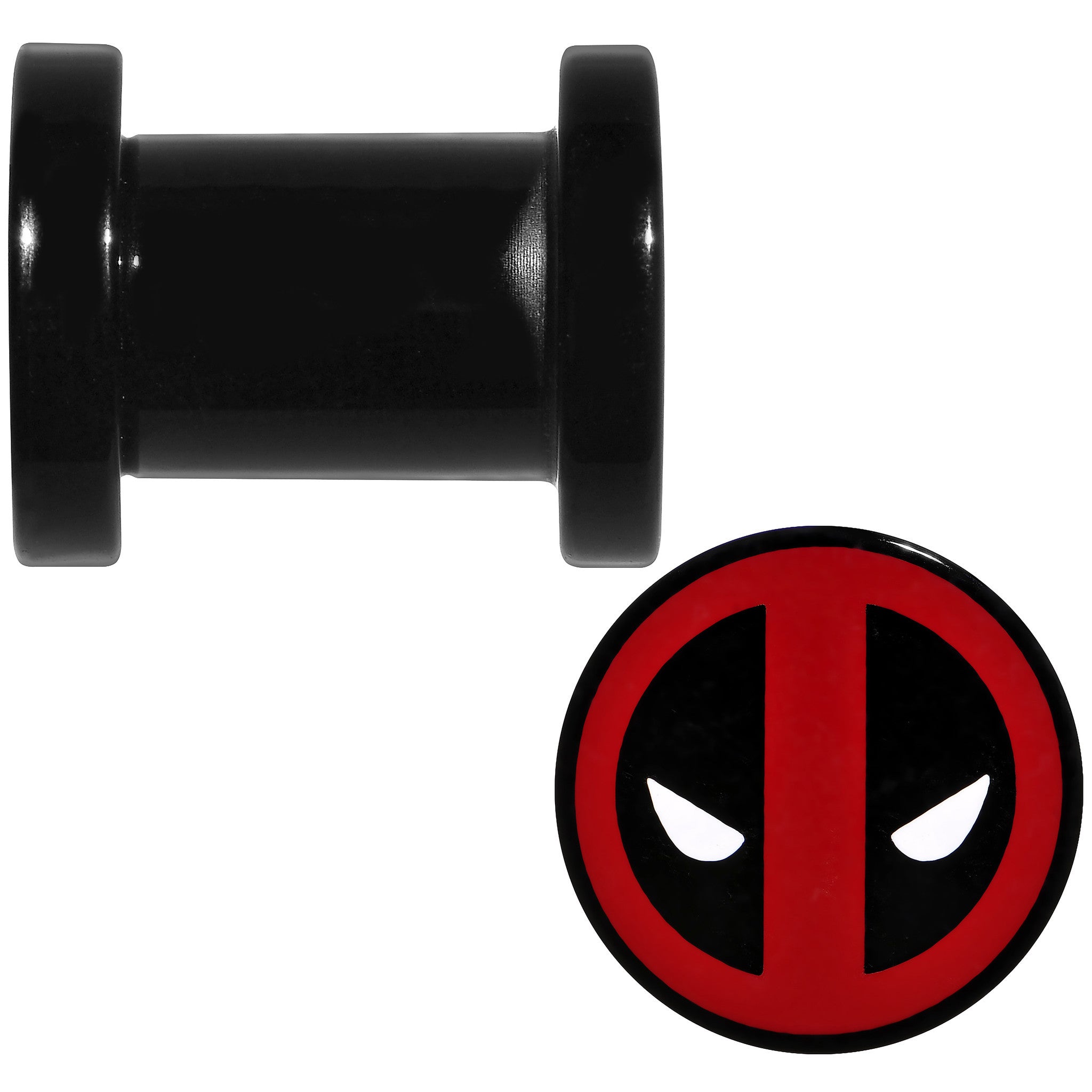 2 Gauge Black Acrylic Licensed Deadpool Logo Screw Fit Plug Set