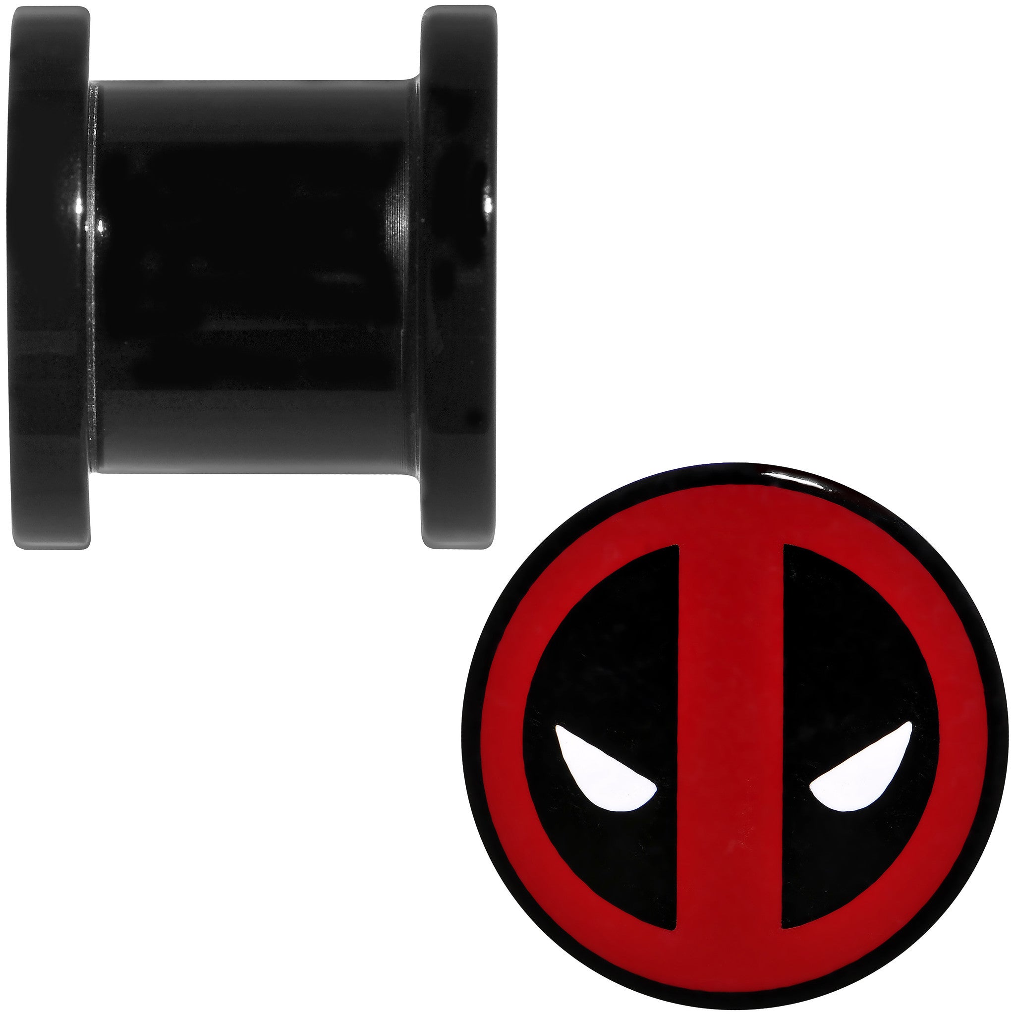 00 Gauge Black Acrylic Licensed Deadpool Logo Screw Fit Plug Set