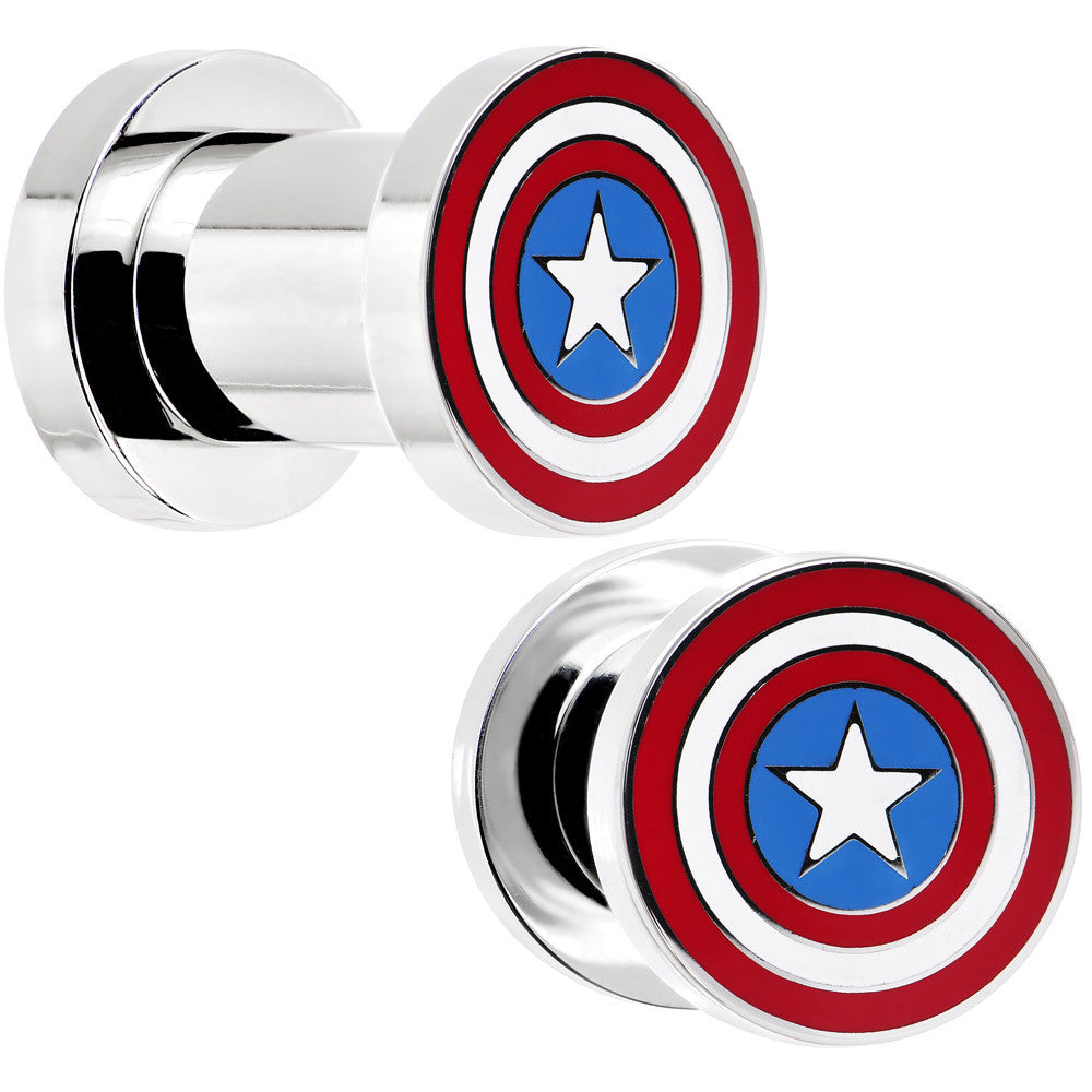 2G Stainless Steel Licensed Captain America Screw Fit Plug Set