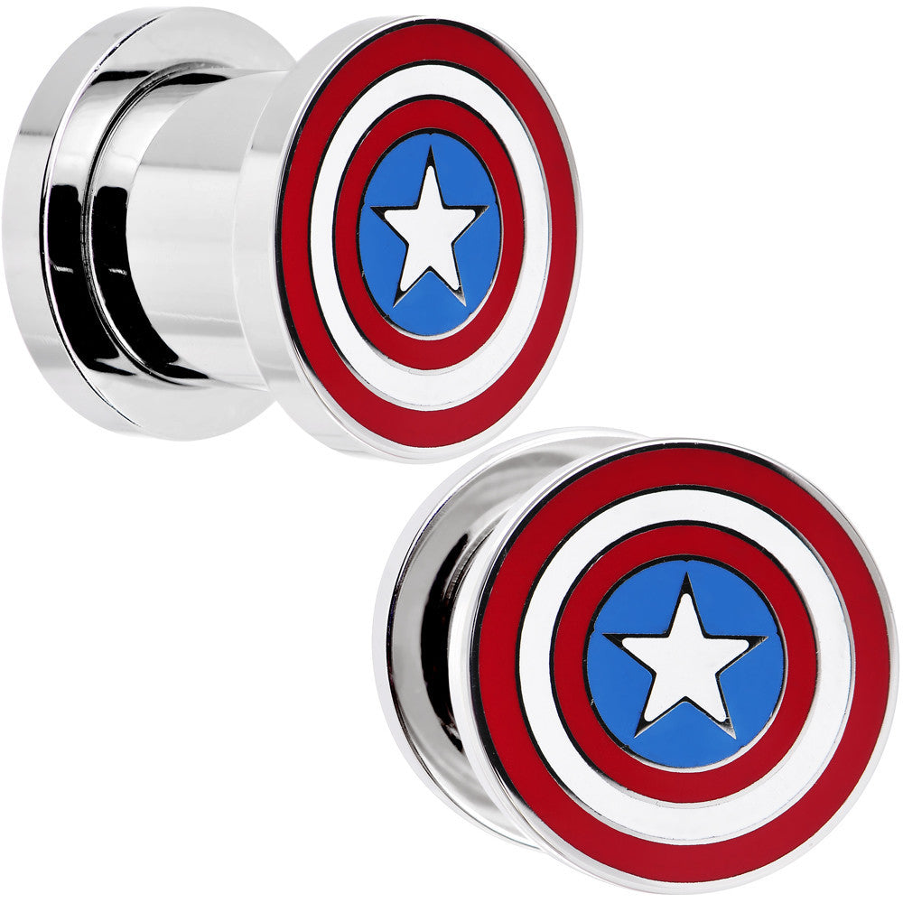 00G Stainless Steel Licensed Captain America Screw Fit Plug Set