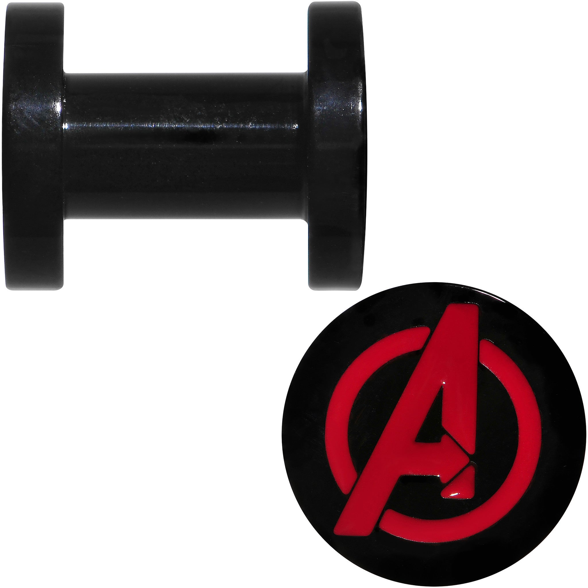 4 Gauge Black PVD Licensed Avengers Logo Screw Fit Plug Set