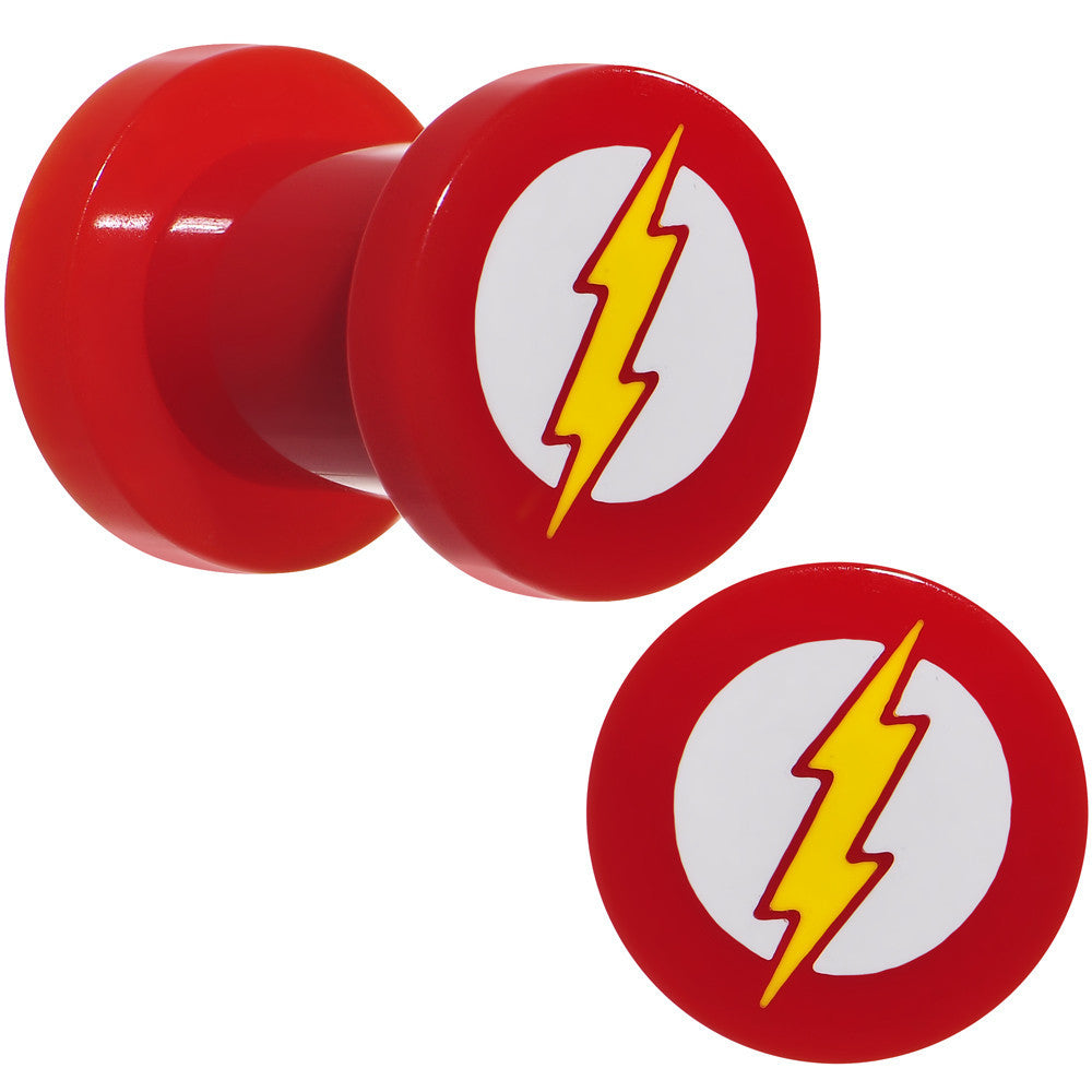 2 Gauge Red Acrylic Licensed The Flash Logo Screw Fit Plug Set
