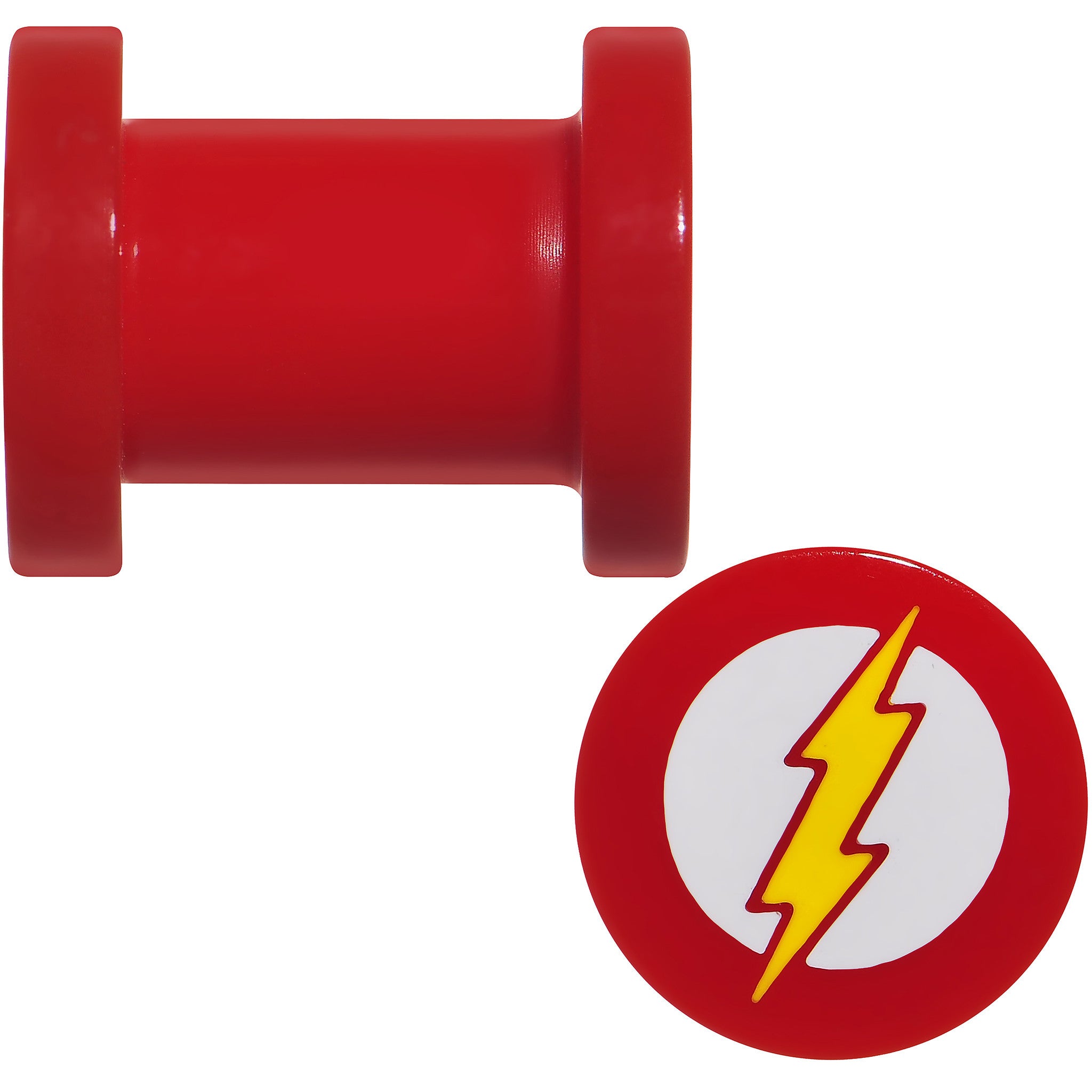 2 Gauge Red Acrylic Licensed The Flash Logo Screw Fit Plug Set