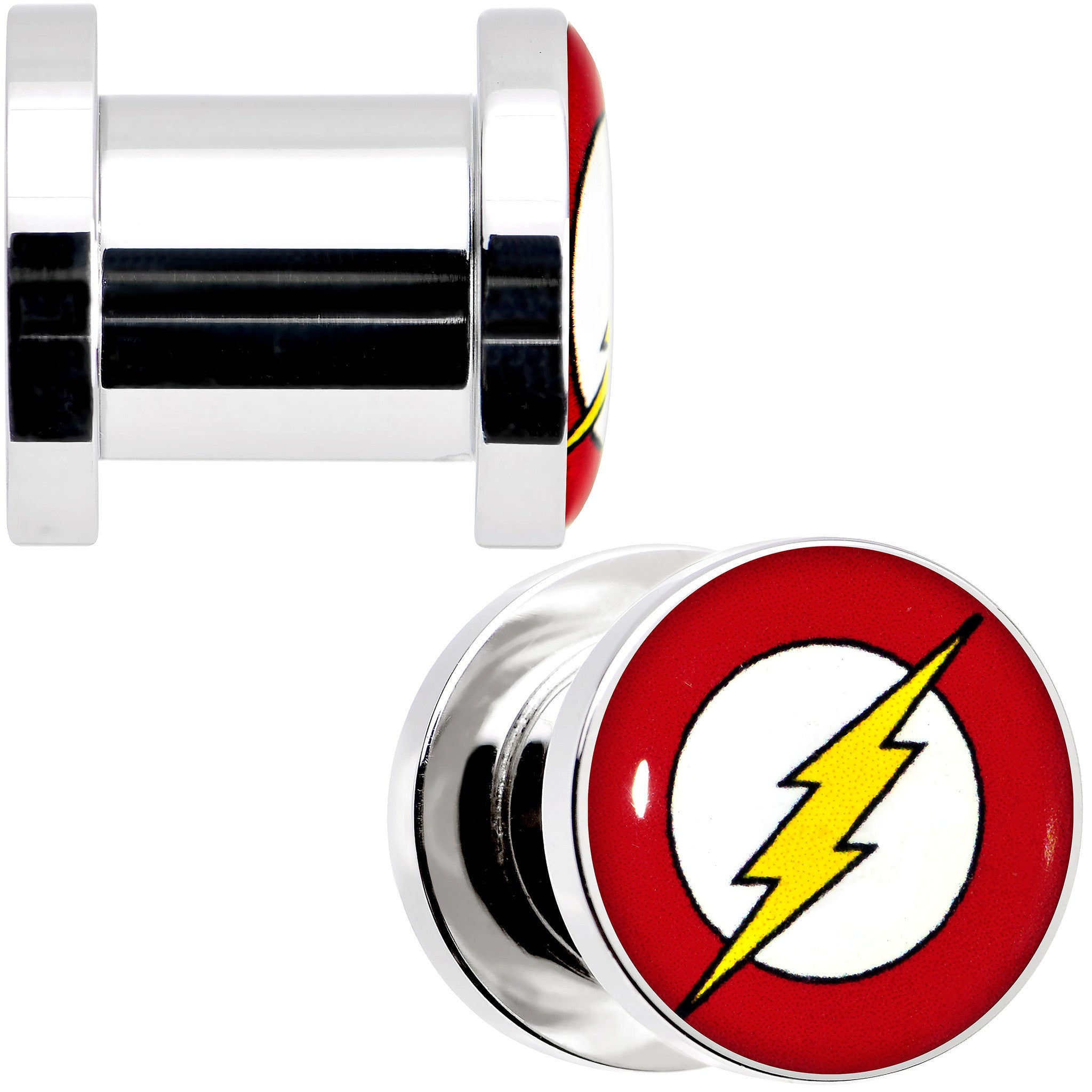 0 Gauge Stainless Steel Licensed The Flash Logo Screw Fit Plug Set
