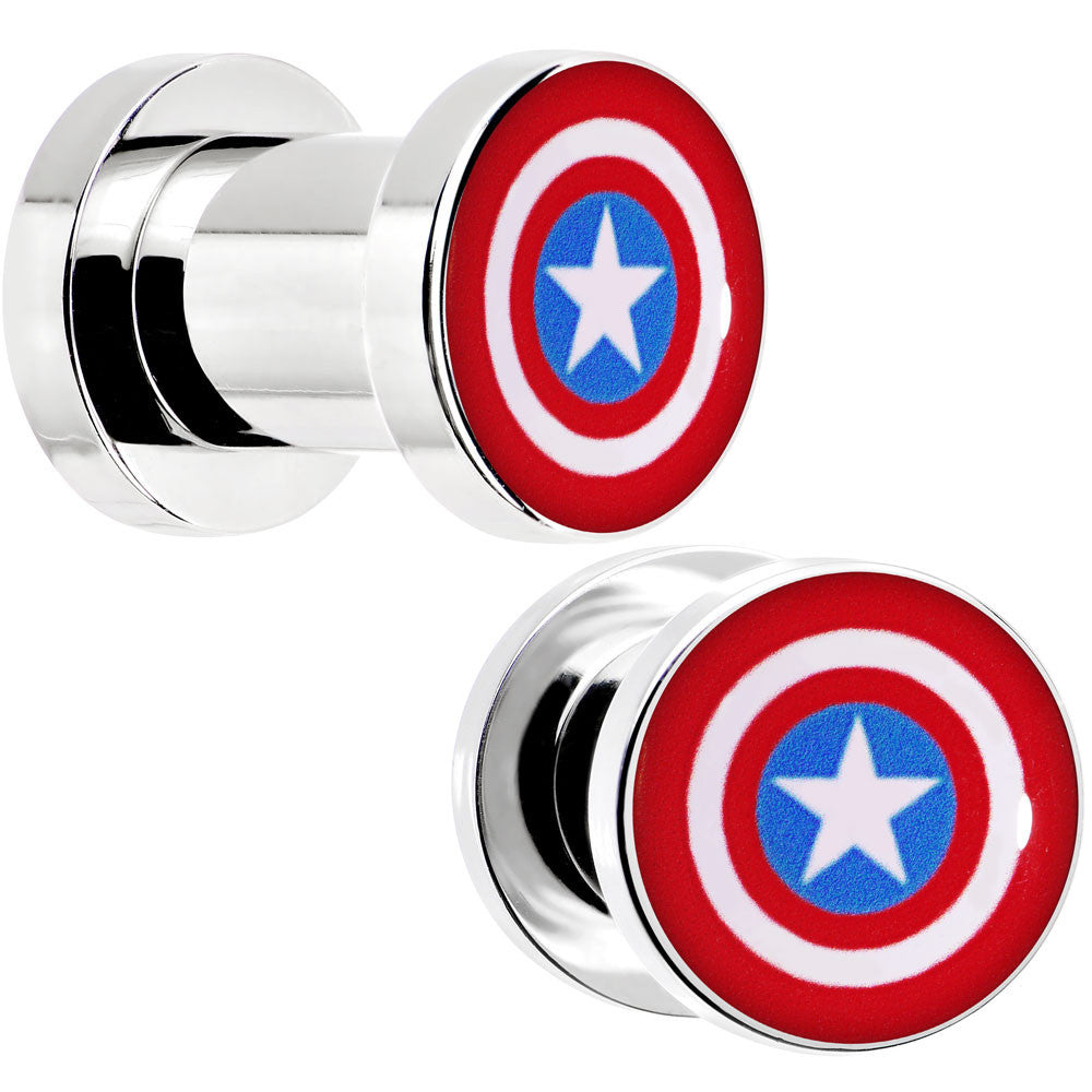 2 Gauge Steel Licensed Captain America Logo Screw Fit Plug Set