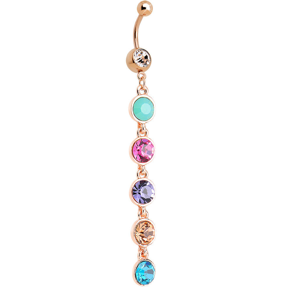 Multi Gem Rose Gold Plated Skinny Line Drop Dangle Belly Ring