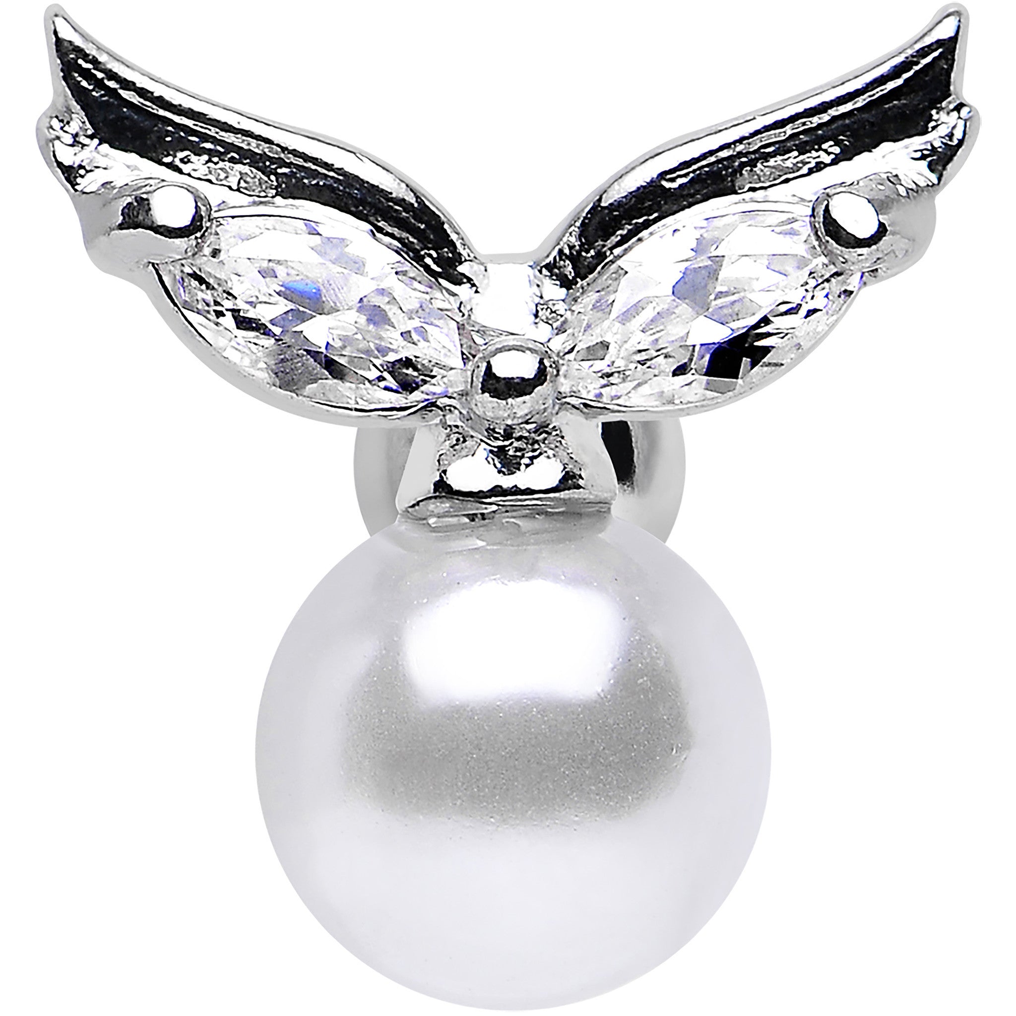 Clear CZ Imitation White Pearl Angel Wings Tragus Cartilage Earring