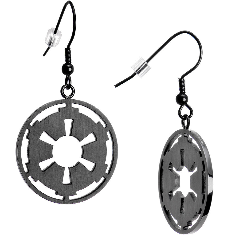 Black IP Licensed Star Wars Galactic Empire Symbol Dangle Earrings