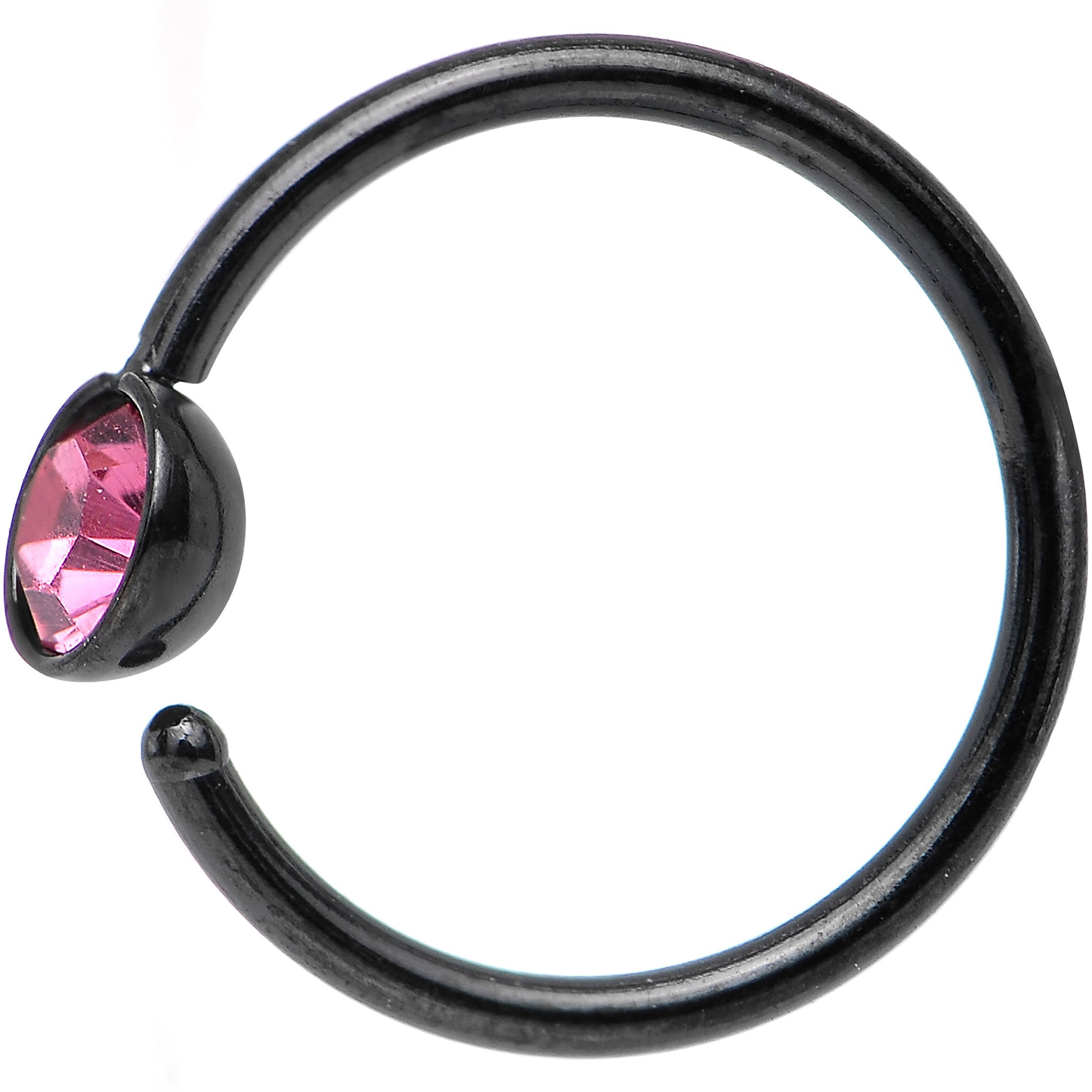 20G 5/16 Black IP Stainless Steel Bright Pink Gem Nose Hoop