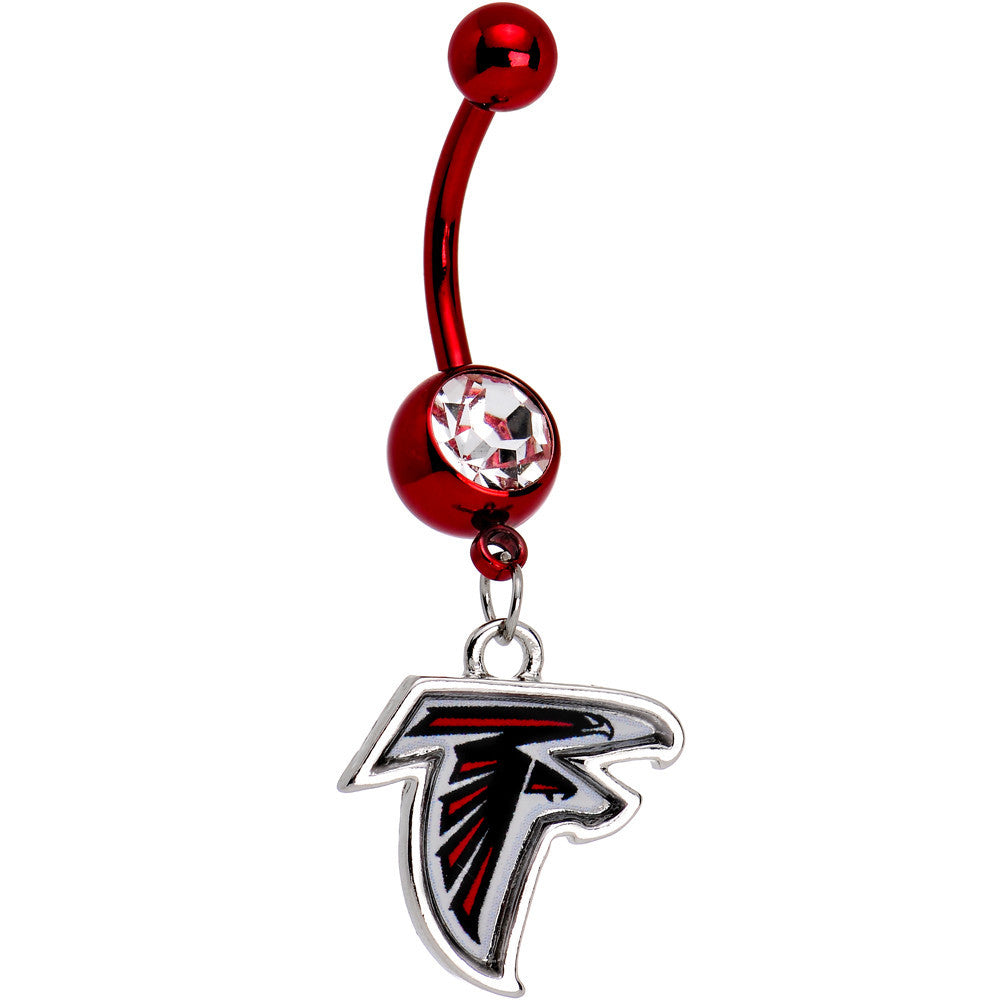 Officially Licensed NFL Clear Gem Atlanta Falcons Dangle Belly Ring