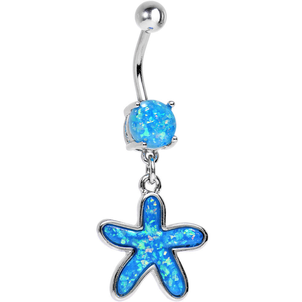 Blue Imitation Opal Carolina Starfish Dangle Belly Ring