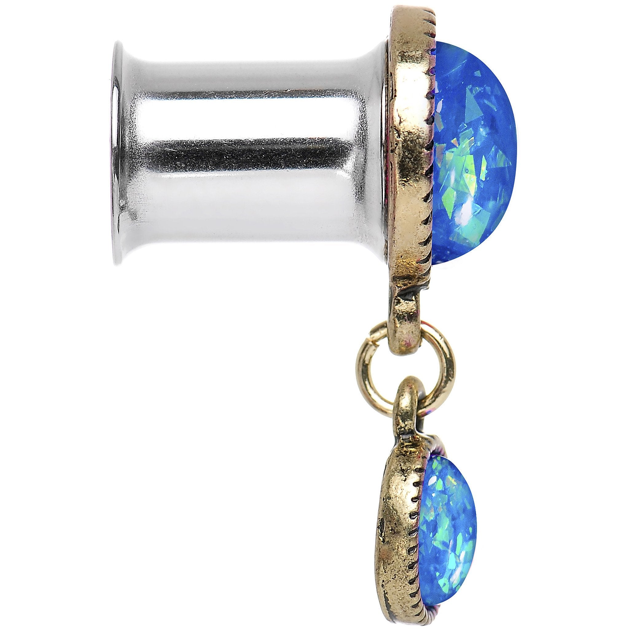 Double Aqua Imitation Opal Dangle Plug Sizes 5mm to 1 Inch