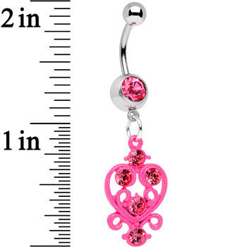 Pink Gem Swirled Pink Heart Dangle Belly Ring