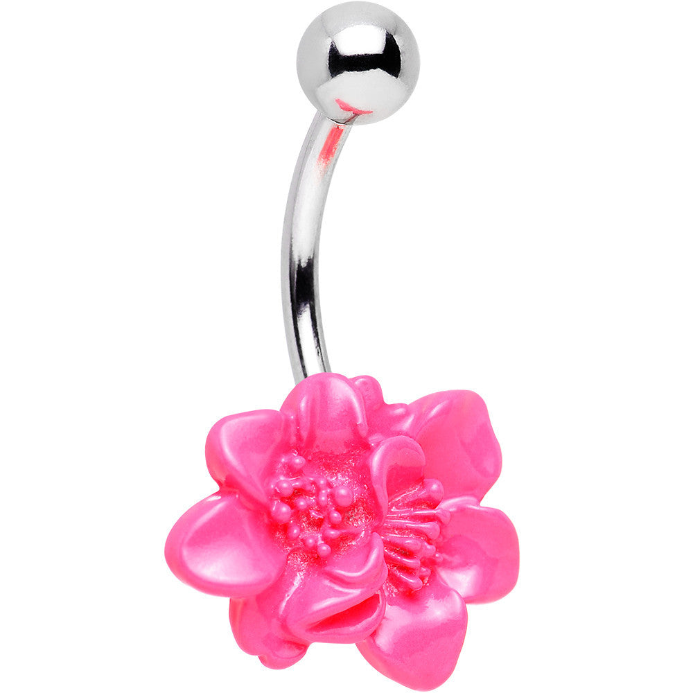 Tropical Pink Hibiscus Flower Belly Ring