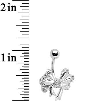925 Sterling Silver Clear Gem Adorned Bow Belly Ring