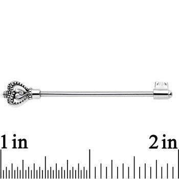 14 Gauge 925 Sterling Silver Clear Heart Key Industrial Barbell 32mm