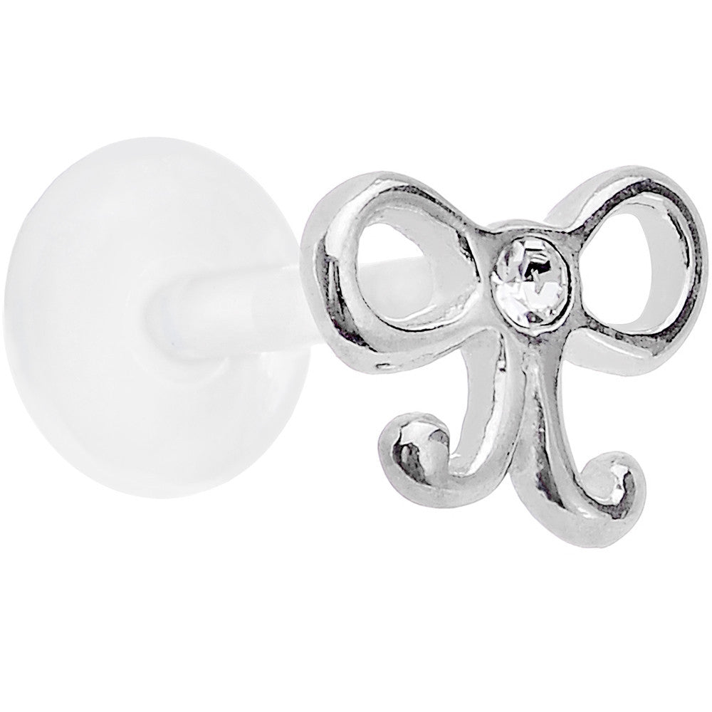 16G 5/16 925 Sterling Silver Clear Bow Push In Tragus Earring