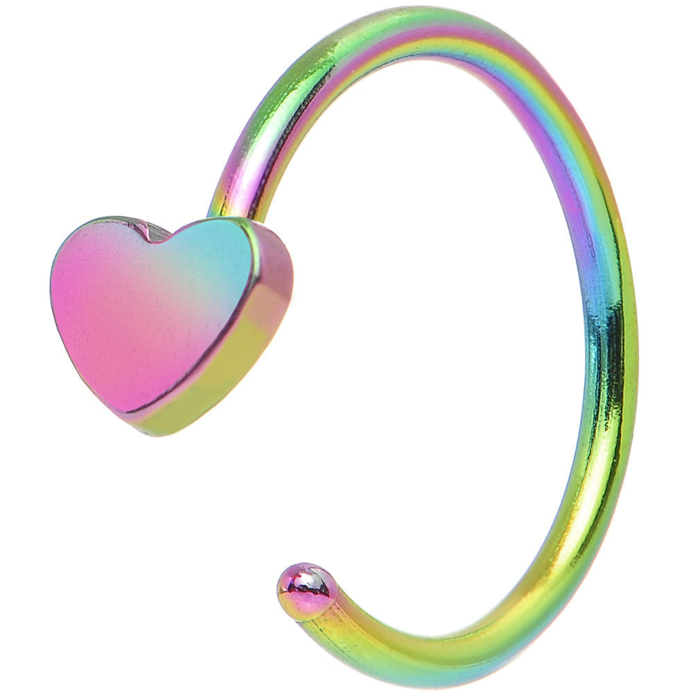 20 Gauge 5/16 Rainbow IP Stainless Steel Darling Heart Nose Hoop