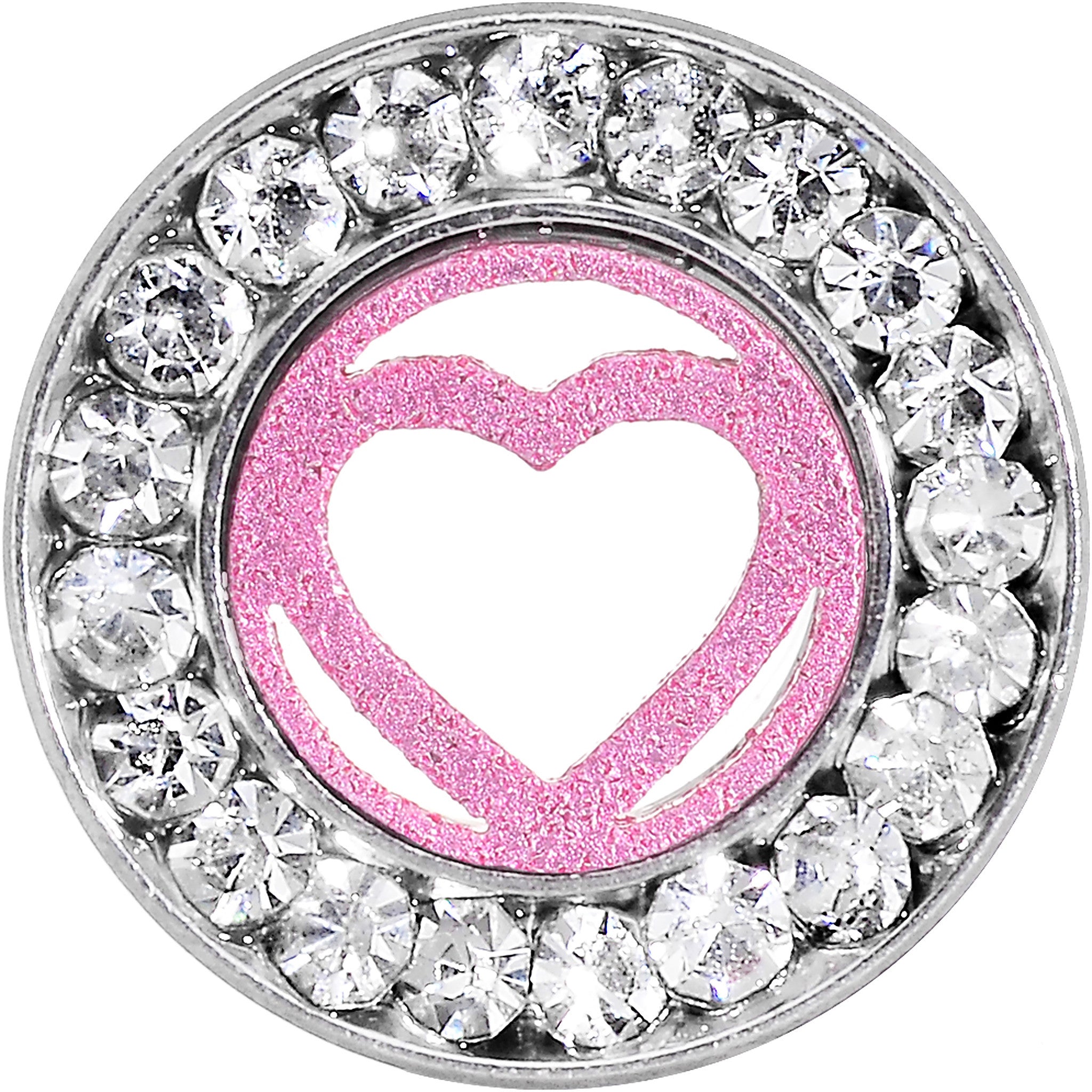 1/2 Stainless Steel Clear Gem Pink Heart Tunnel Plug
