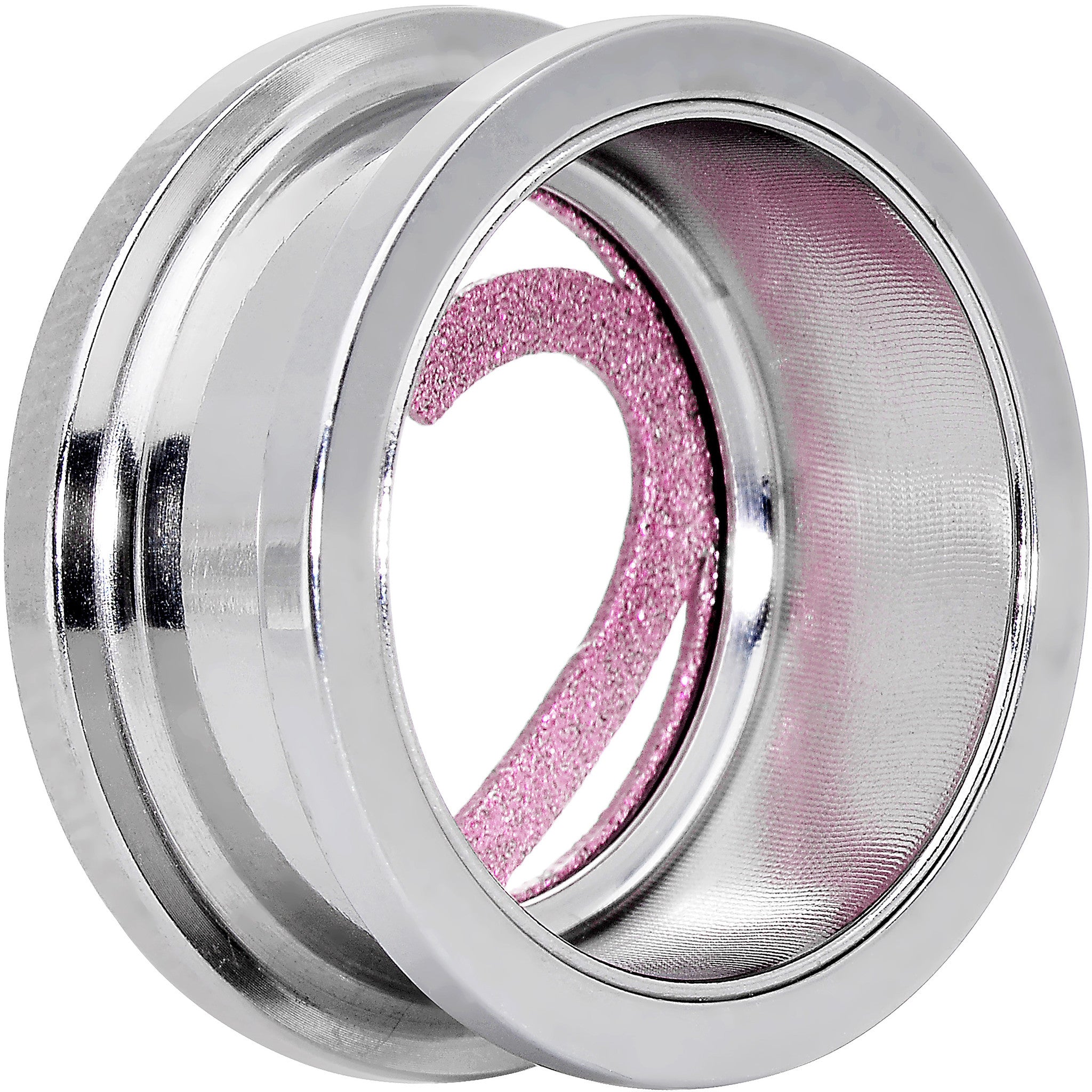 20mm Stainless Steel Clear Gem Pink Heart Tunnel Plug
