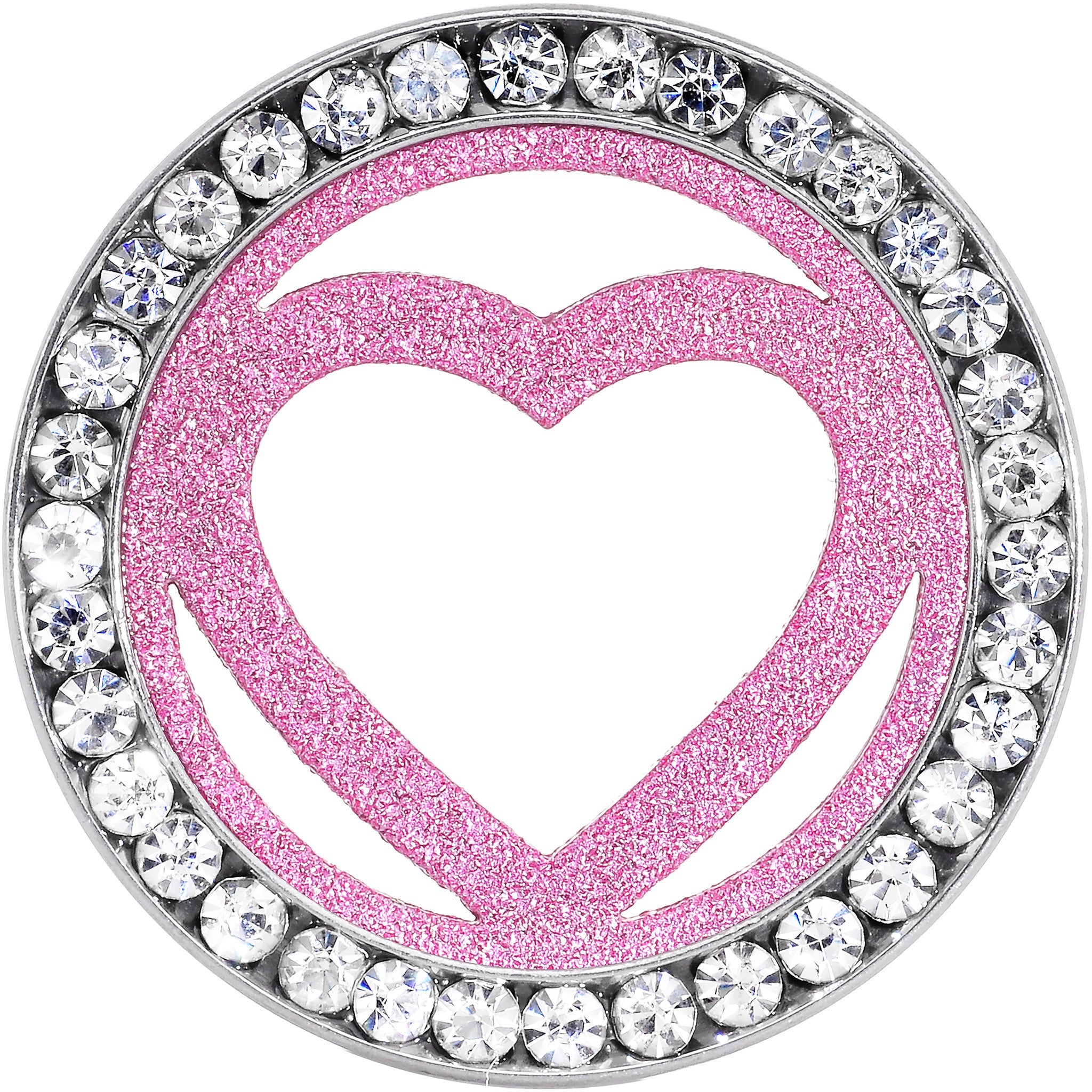 20mm Stainless Steel Clear Gem Pink Heart Tunnel Plug
