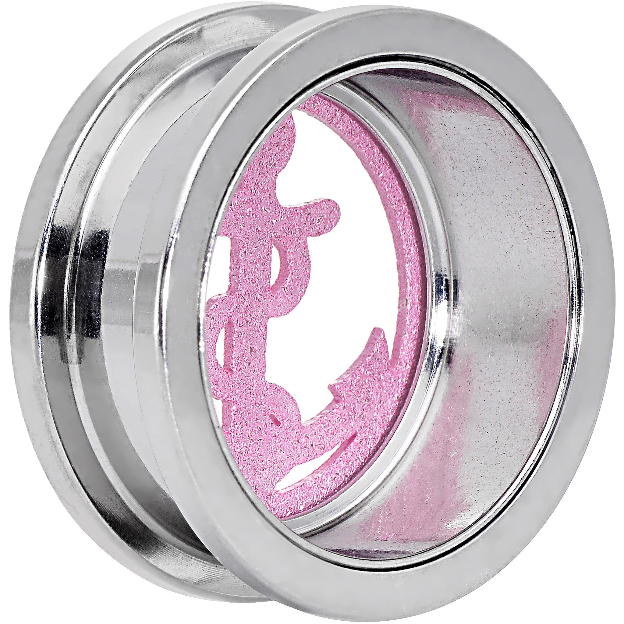 7/8 Stainless Steel Clear Gem Pink Anchor Tunnel Plug