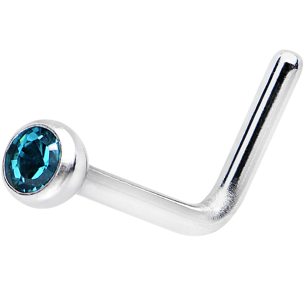 20 Gauge Blue L-Shaped Nose Ring Created with Crystals