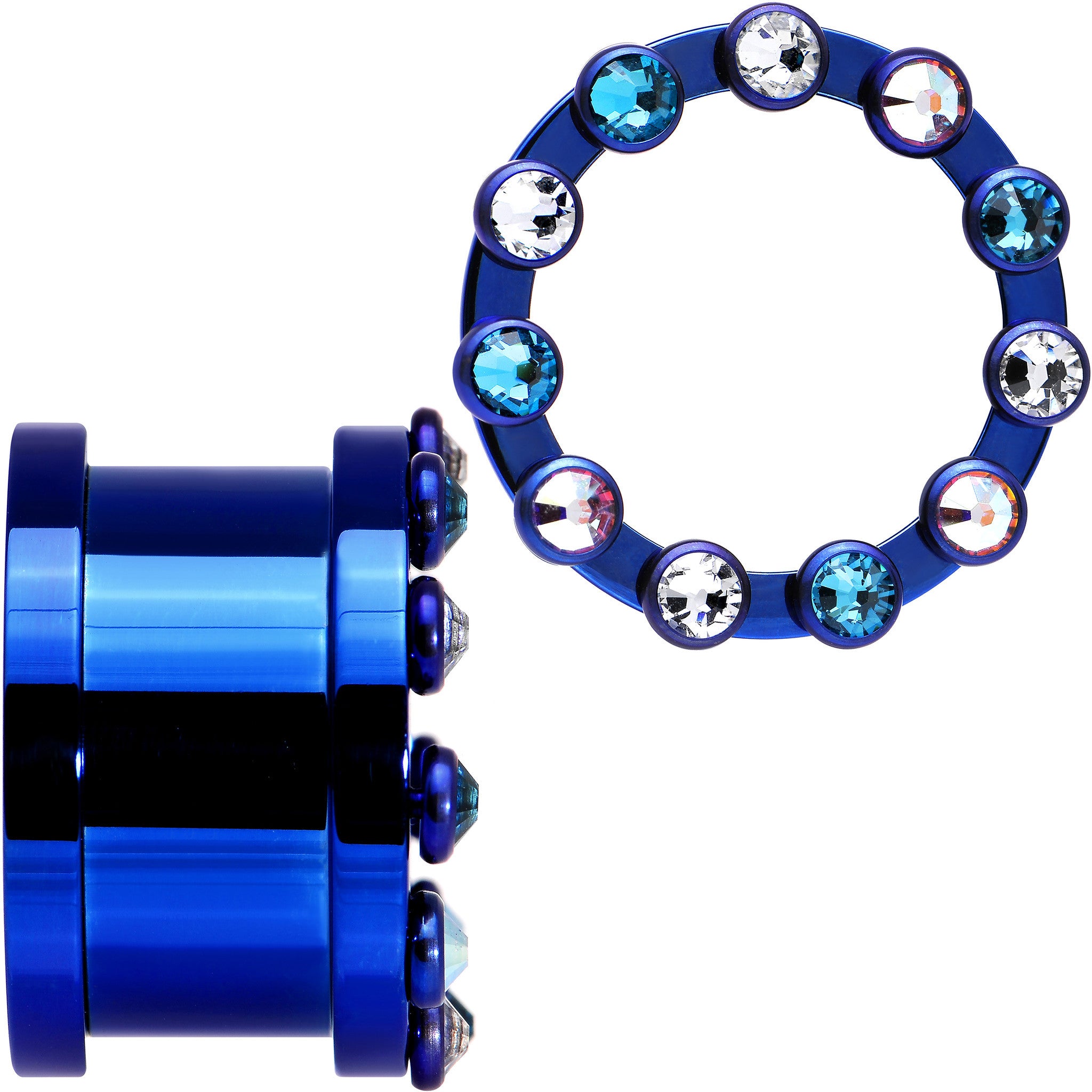 3/4 Dark Blue Titanium Tunnels with Removable Dermal Tops