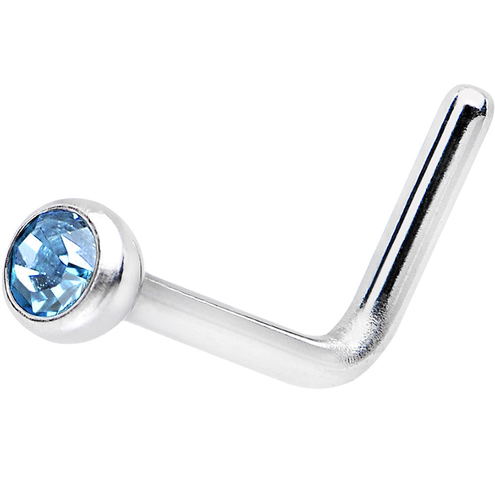 20G Aqua L-Shaped Nose Ring Created with Crystals