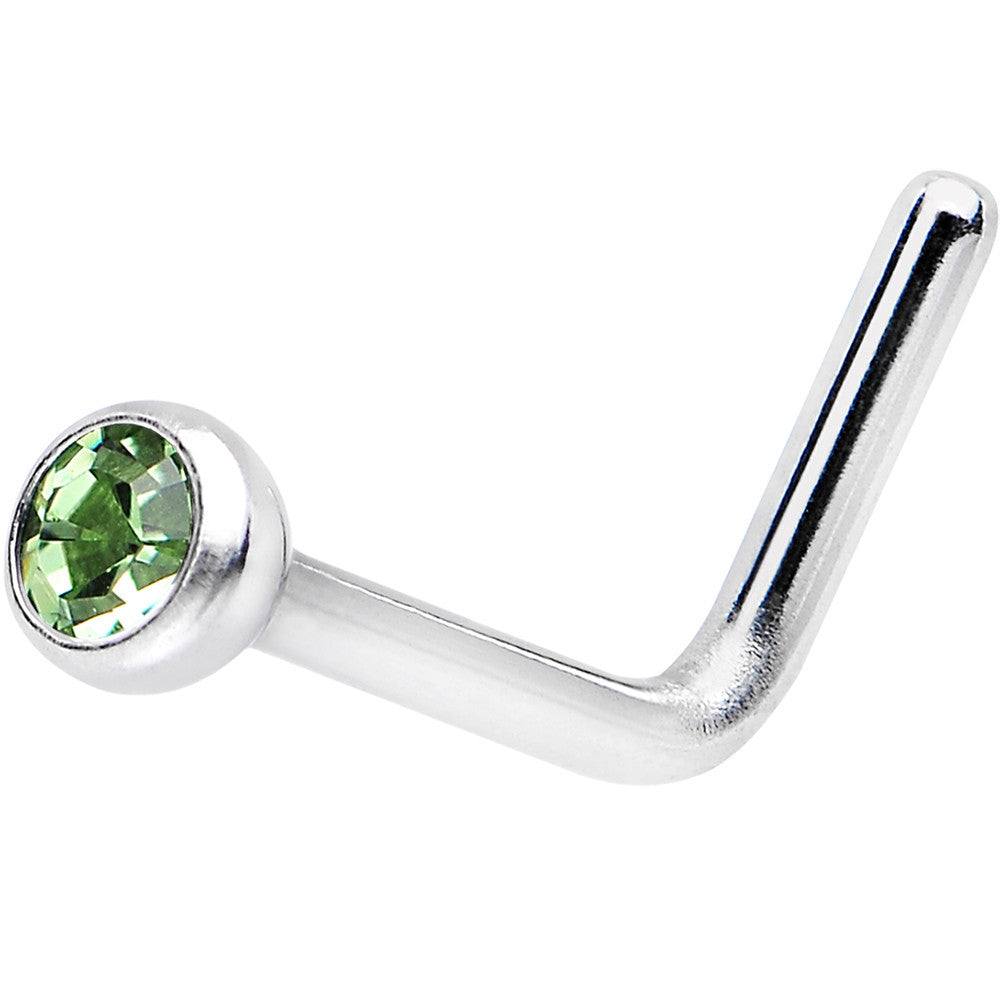 20 Gauge Peridot L-Shaped Nose Ring Created with Crystals