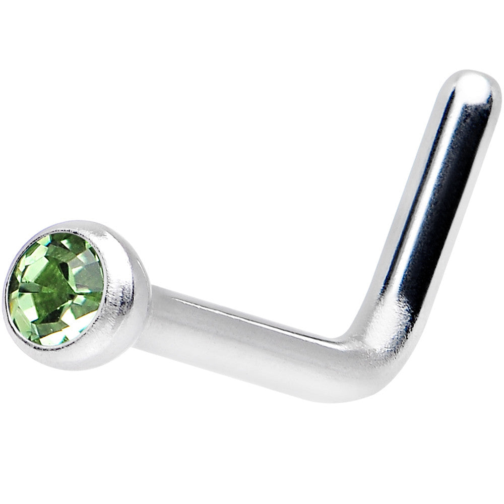 18 Gauge Peridot L-Shaped Nose Ring Created with Crystals