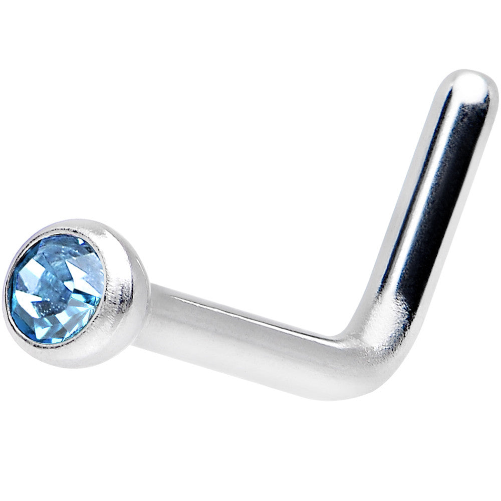 18 Gauge Aqua L-Shaped Nose Ring Created with Crystals