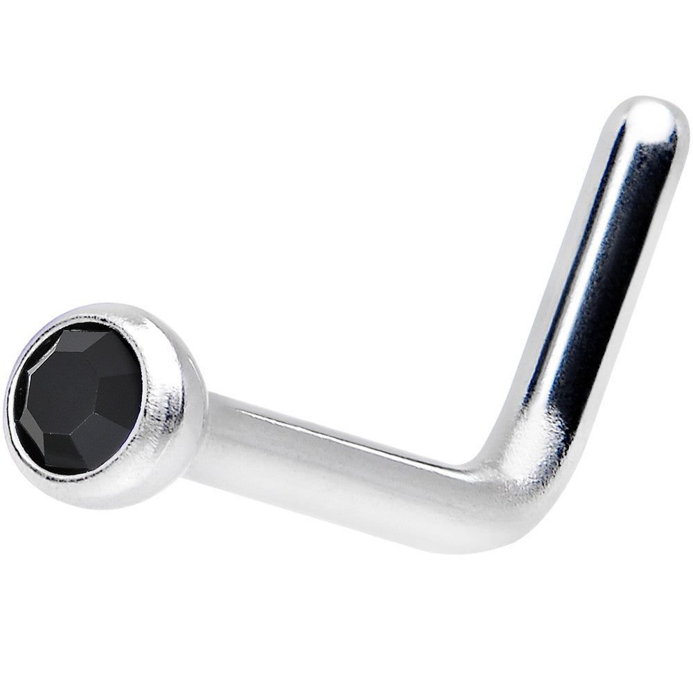 18G Jet L-Shaped Nose Ring Created with Crystals