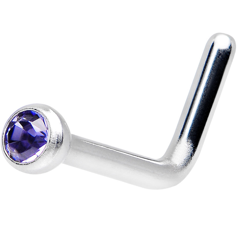 18 Gauge Tanzanite L-Shaped Nose Ring Created with Crystals