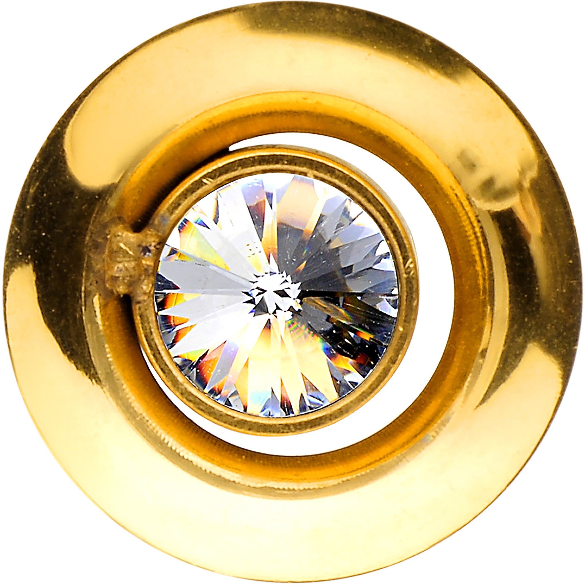 0G Gold IP Clear CZ Double Flare Screw Fit Tunnel