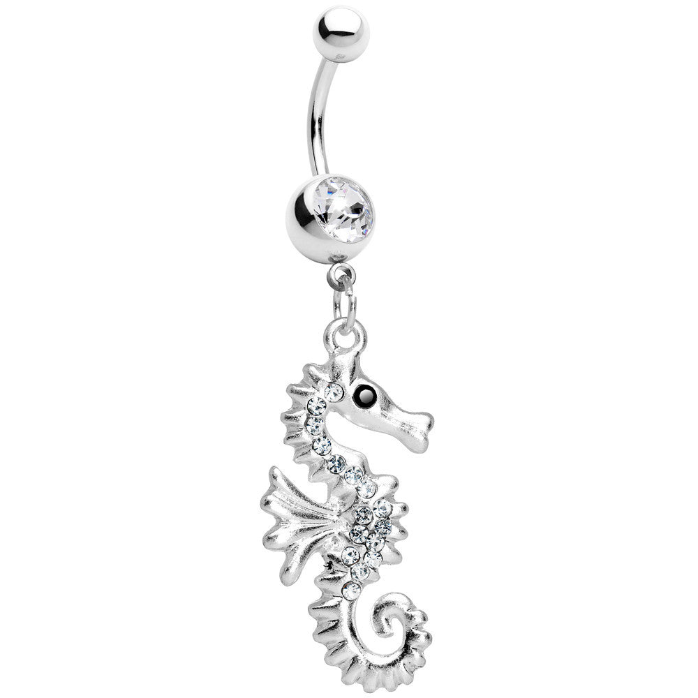 Clear Gem Seahorse Dangle Belly Ring