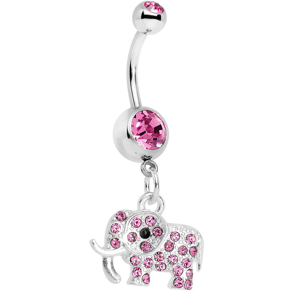 Pink Paved Elephant Dangle Belly Ring
