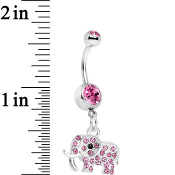 Pink Paved Elephant Dangle Belly Ring