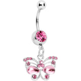 Pink Gem Butterfly Dangle Belly Ring