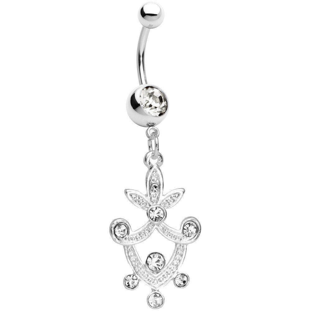 Clear Gem Pineapple Crest Dangle Belly Ring
