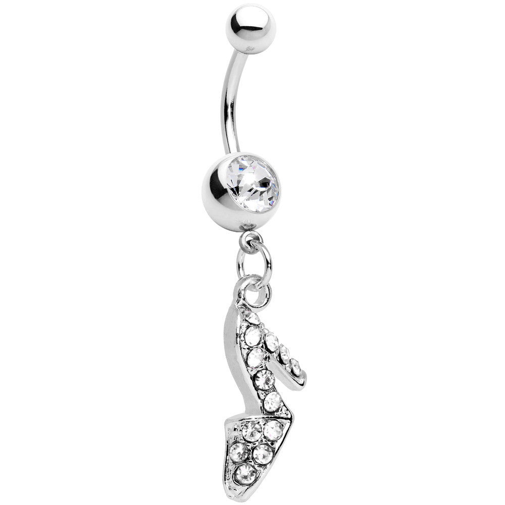 Clear Gem Paved High Heel Shoe Dangle Belly Ring