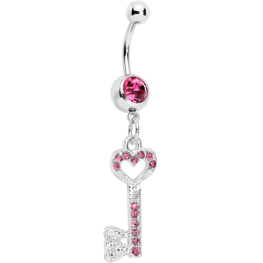 Pink Gem Key to Unlock Love Dangle Belly Ring