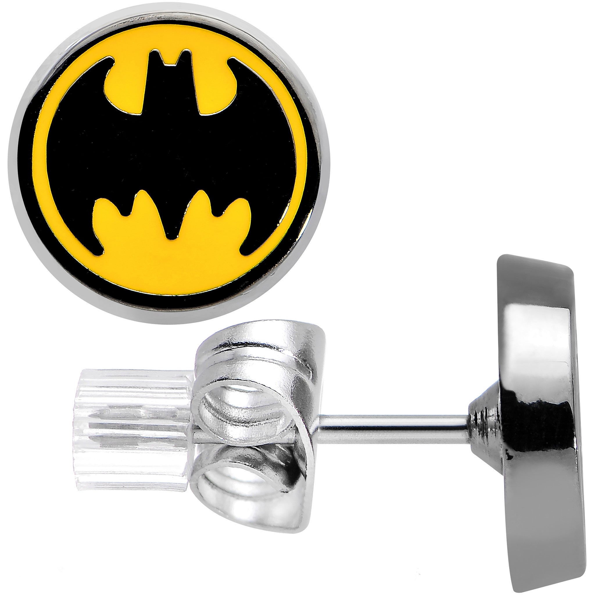Officially Licensed 316L Stainless Steel Round Batman Stud Earrings