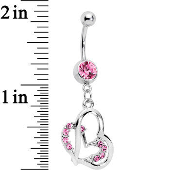 Pink Gem Duo of Hearts Dangle Belly Ring