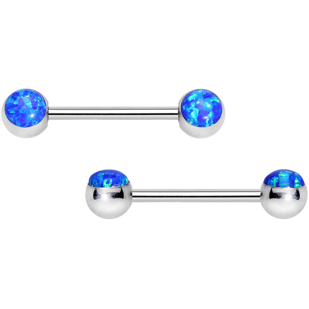 316L Stainless Steel Blue Synthetic Opal Nipple Barbell Set